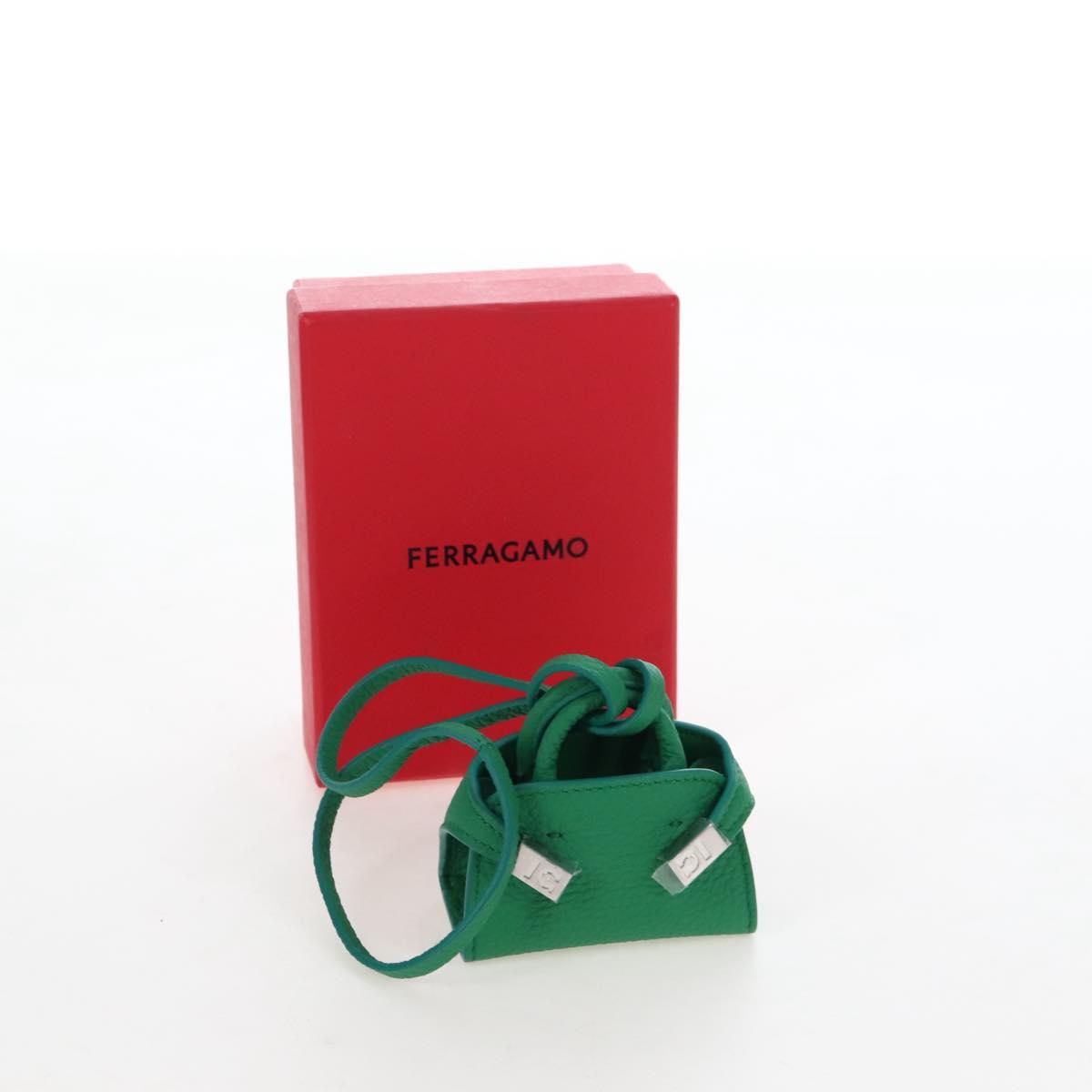 Salvatore Ferragamo Gancini Bag Charm Leather Green Silver Auth 167856M