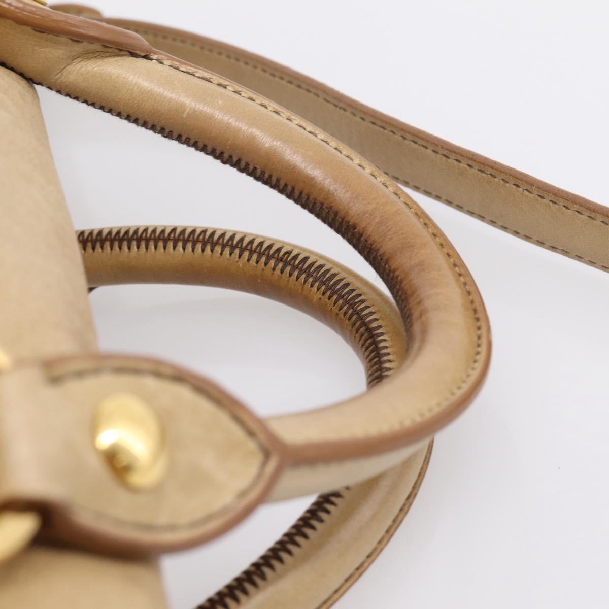 Miu Miu Hand Bag Leather 2way Beige Gold Auth 167861M