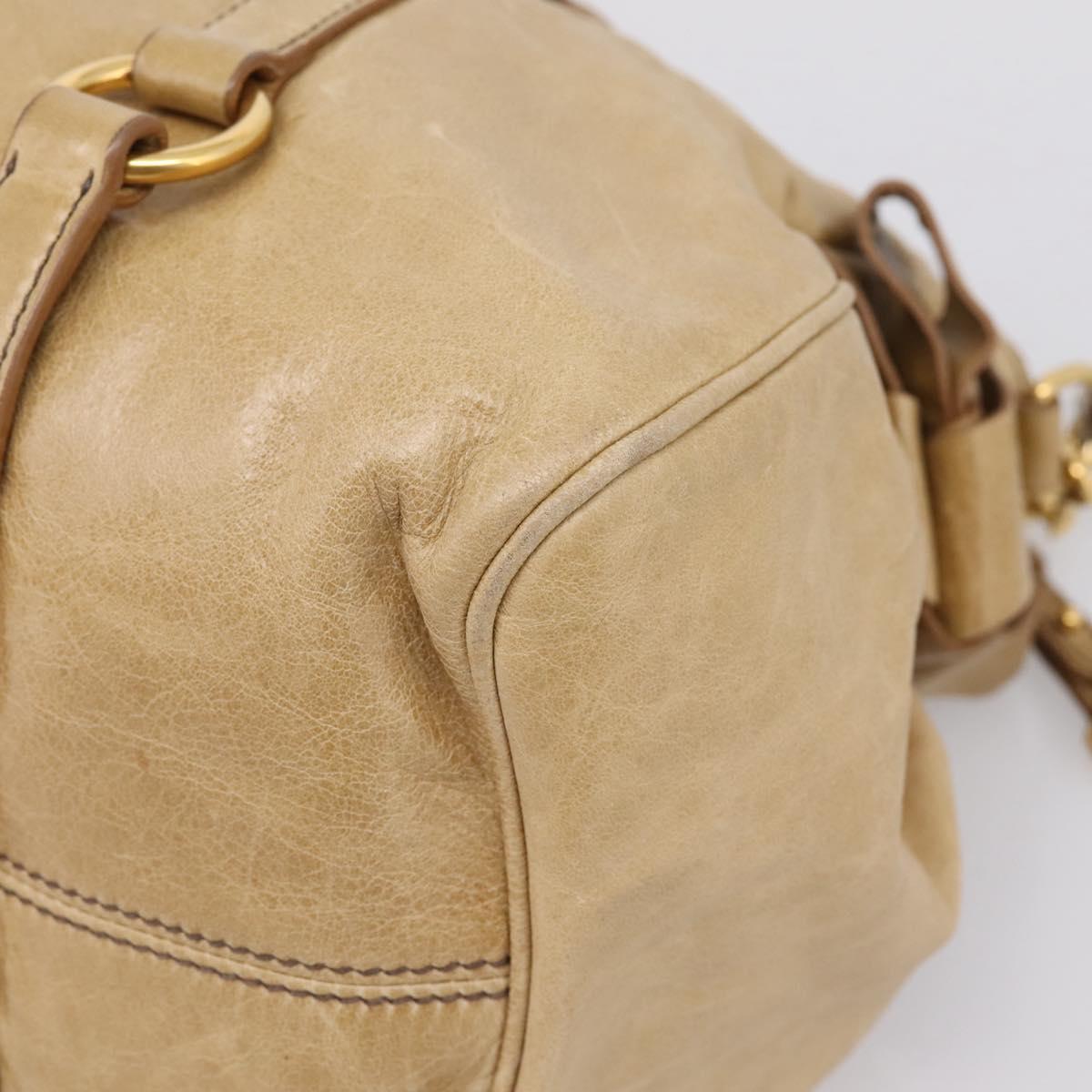 Miu Miu Hand Bag Leather 2way Beige Gold Auth 167861M