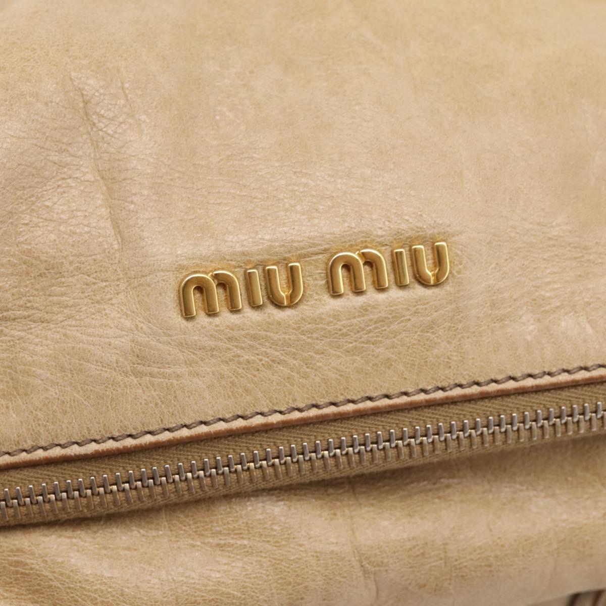 Miu Miu Hand Bag Leather 2way Beige Gold Auth 167861M