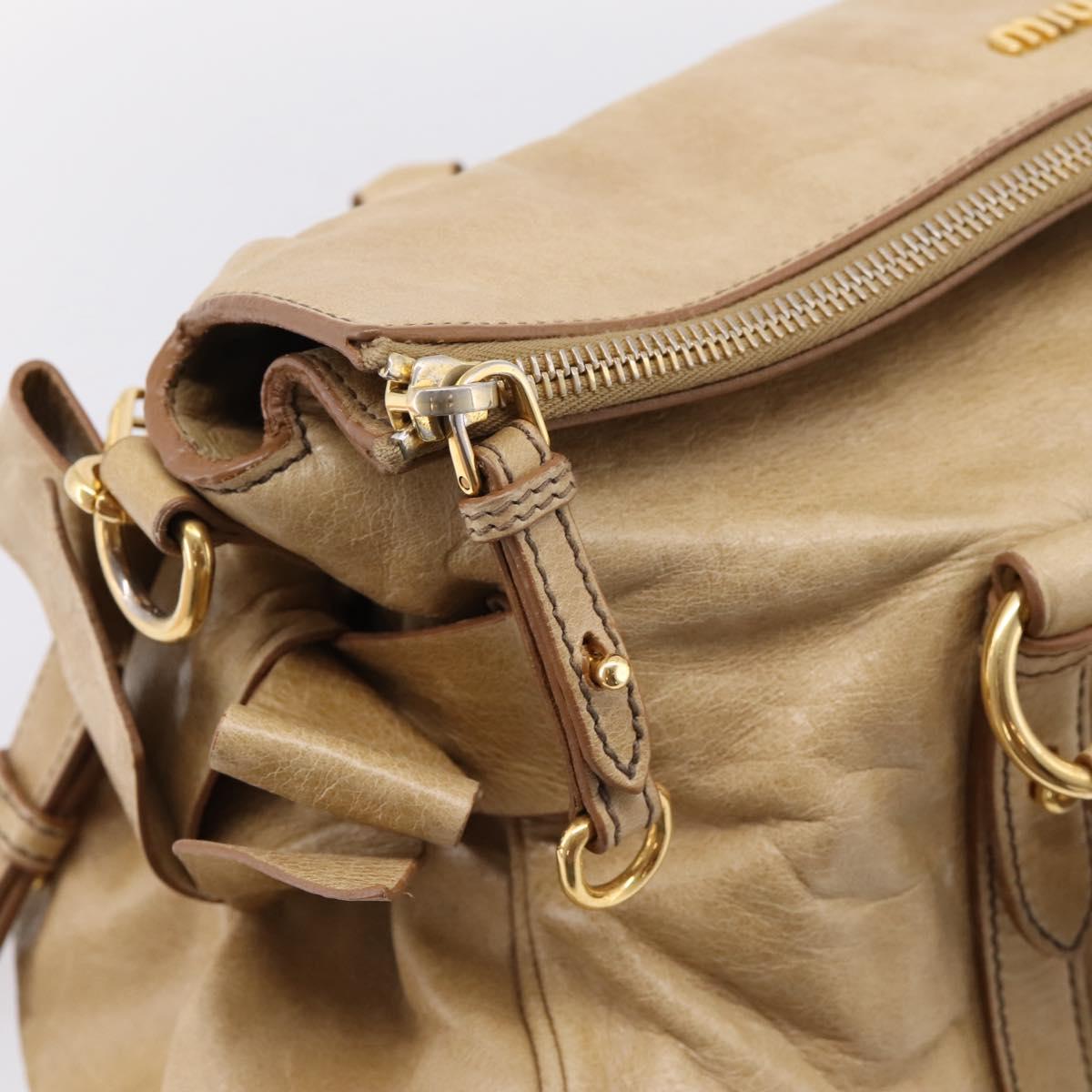 Miu Miu Hand Bag Leather 2way Beige Gold Auth 167861M
