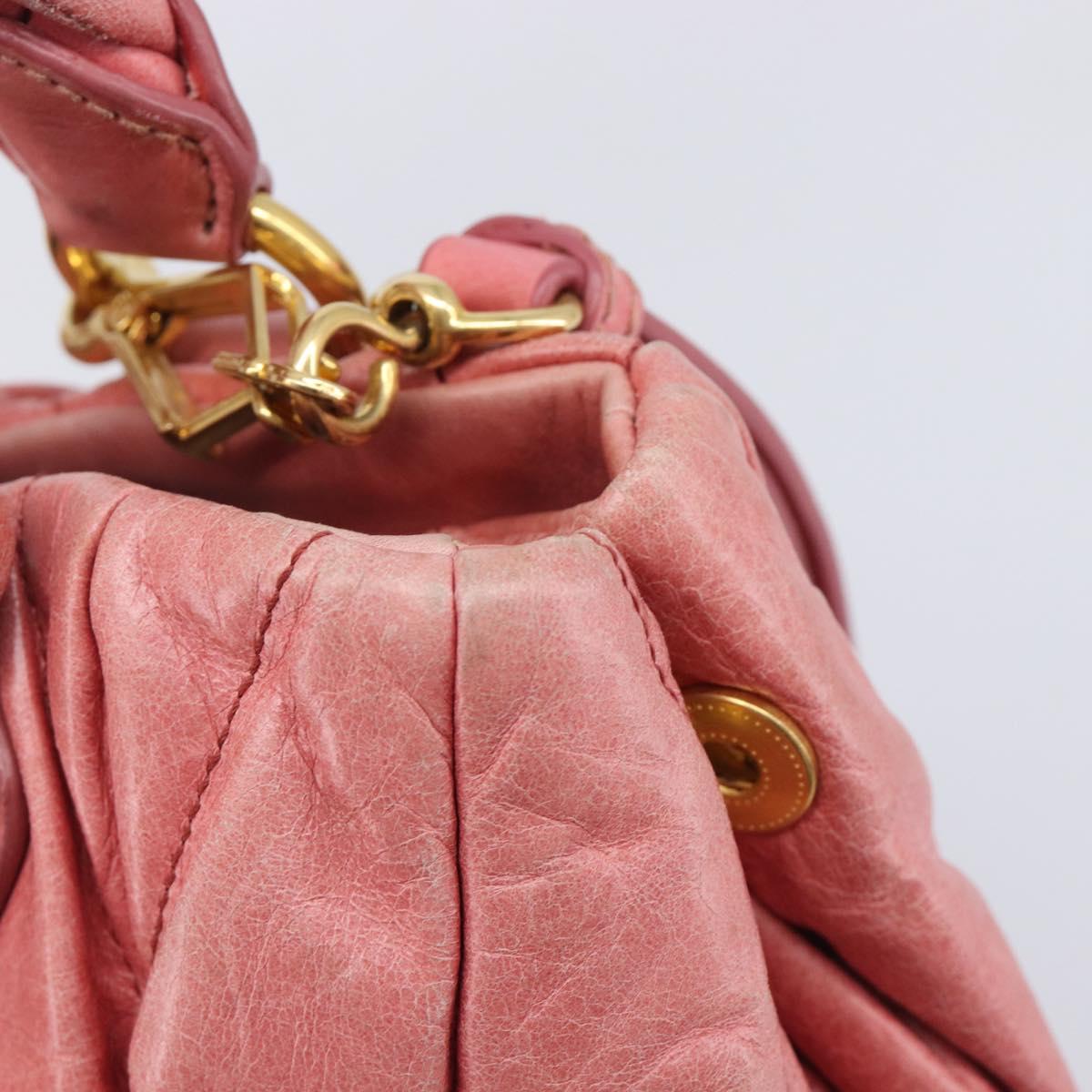 Miu Miu Matelasse Hand Bag Leather 2way Pink Gold Auth 167863A