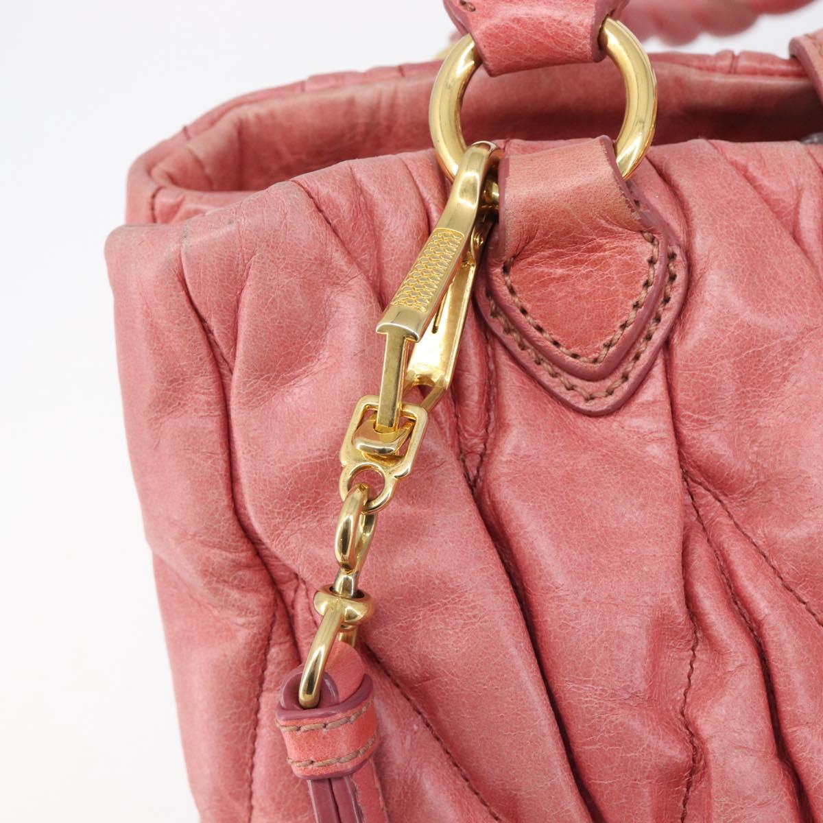 Miu Miu Matelasse Hand Bag Leather 2way Pink Gold Auth 167863A