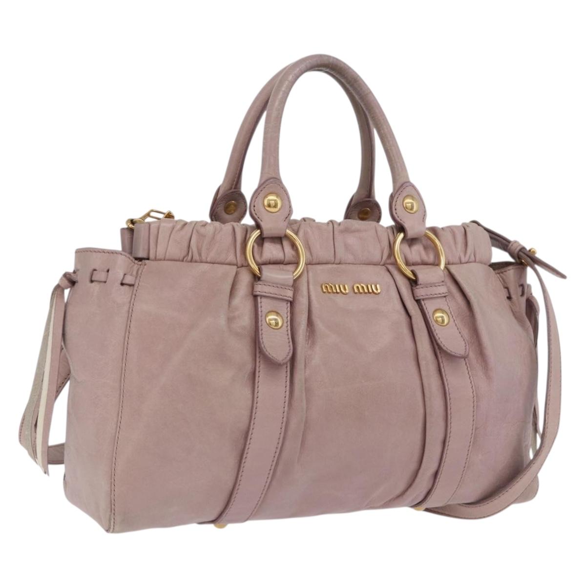 Miu Miu Hand Bag Leather 2way Pink Gold Auth 167865M