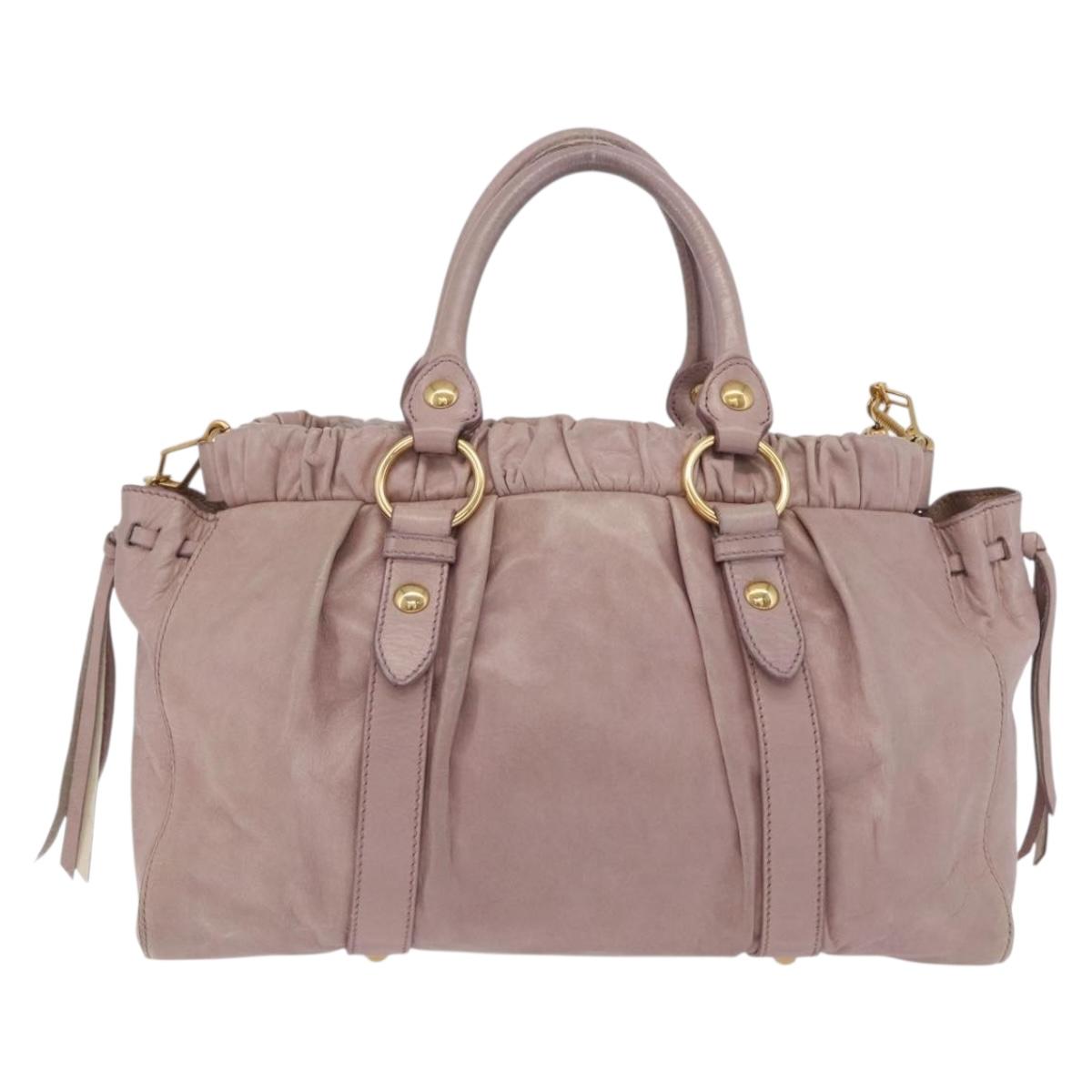 Miu Miu Hand Bag Leather 2way Pink Gold Auth 167865M
