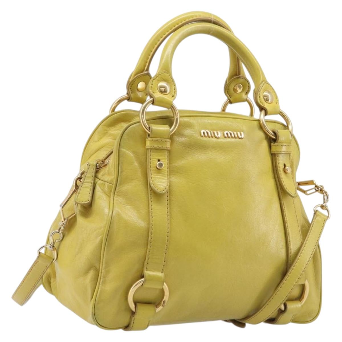 Miu Miu Hand Bag Leather 2way Yellow Gold Auth 167868V