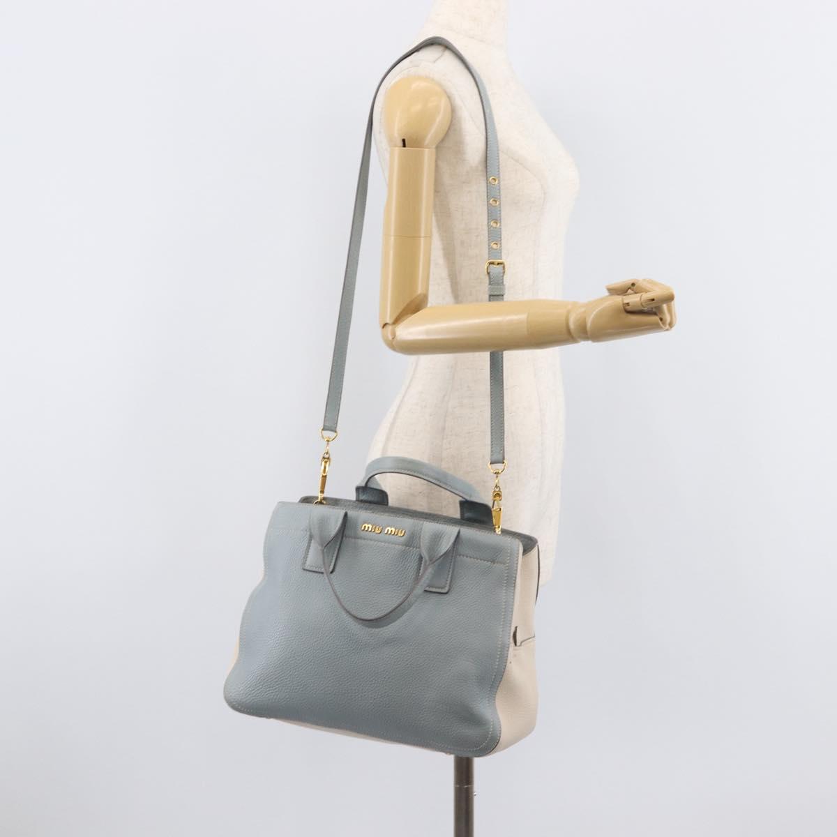 Miu Miu Hand Bag Leather 2way Light Blue Gold Auth 167870A