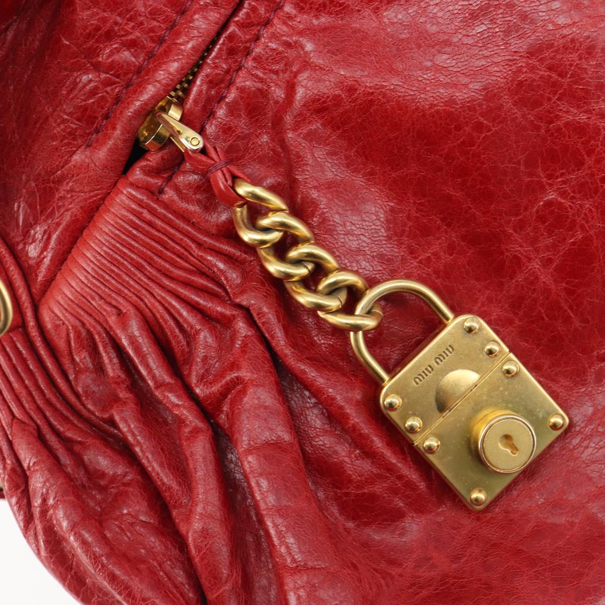 Miu Miu Hand Bag Leather 2way Red Gold Auth 167871M