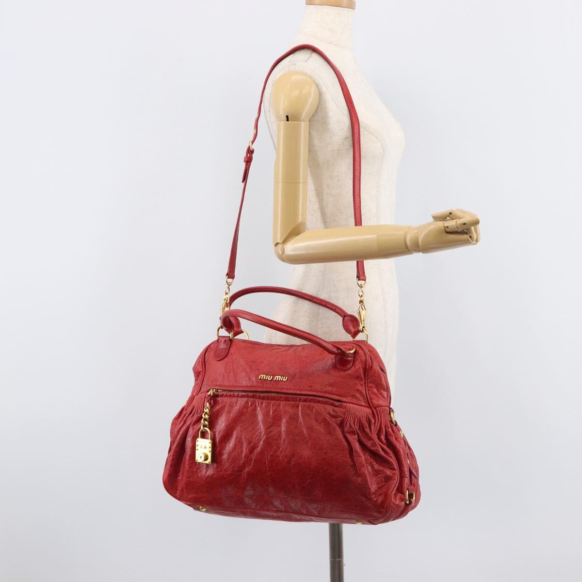 Miu Miu Hand Bag Leather 2way Red Gold Auth 167871M