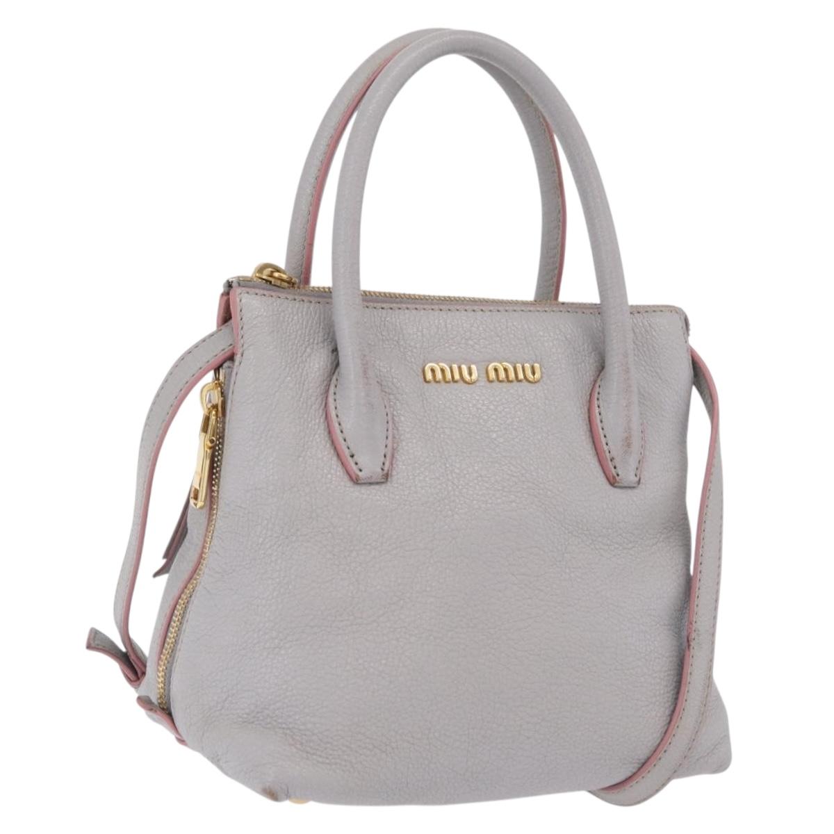 Miu Miu Hand Bag Leather 2way Gray Gold Auth 167877A