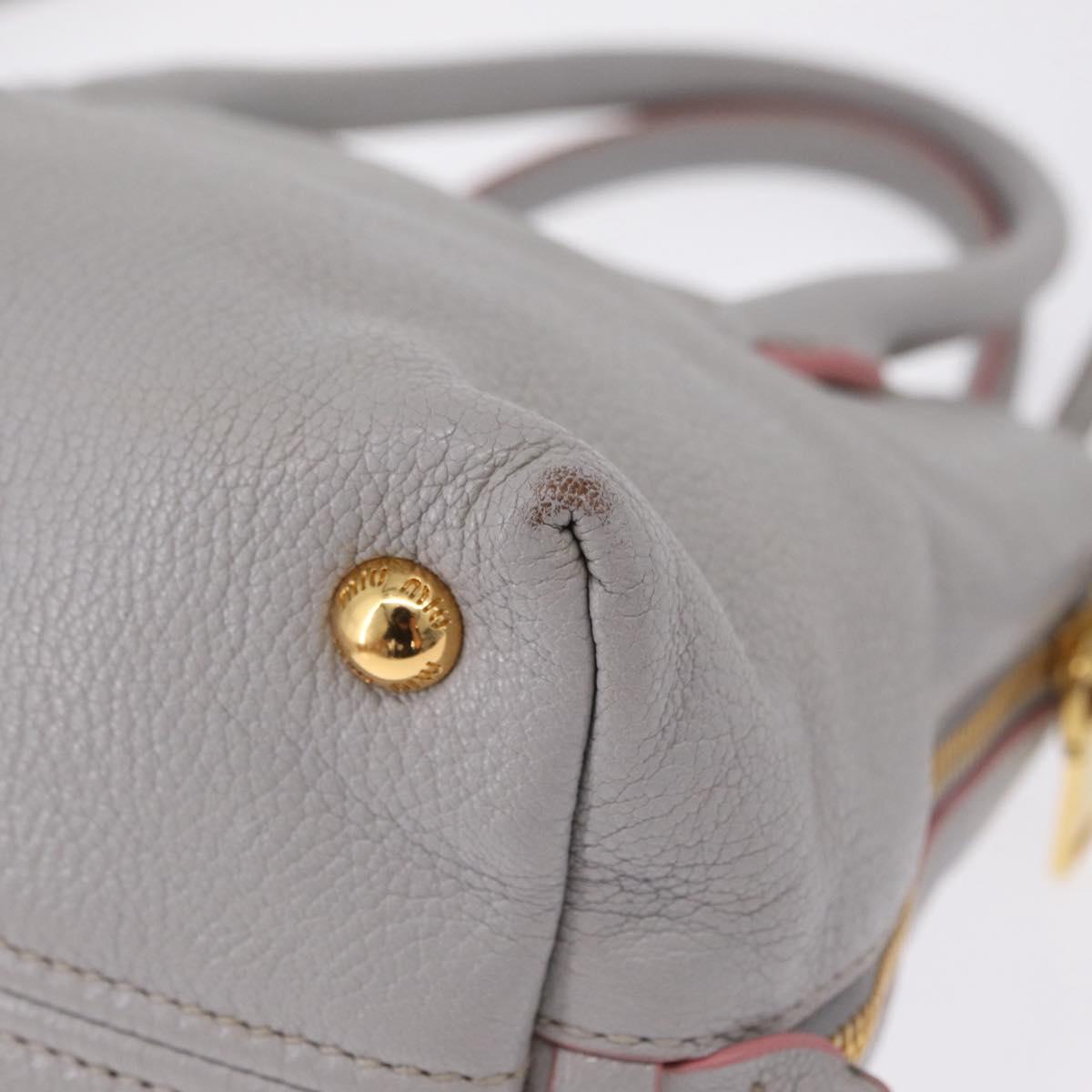 Miu Miu Hand Bag Leather 2way Gray Gold Auth 167877A