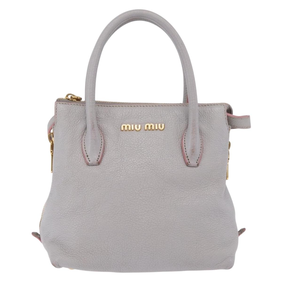 Miu Miu Hand Bag Leather 2way Gray Gold Auth 167877A
