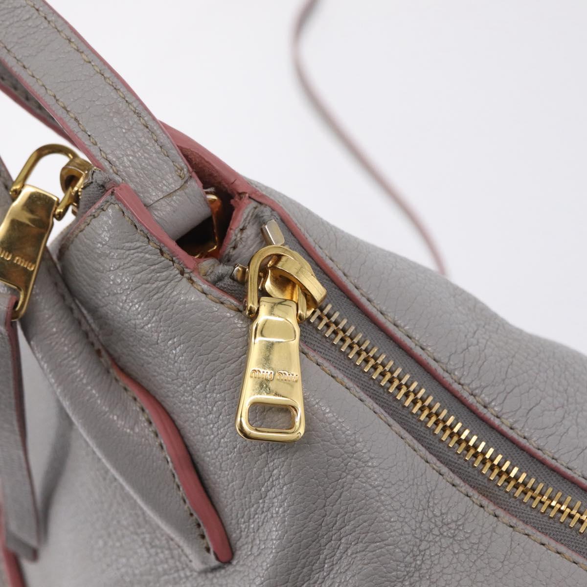 Miu Miu Hand Bag Leather 2way Gray Gold Auth 167877A