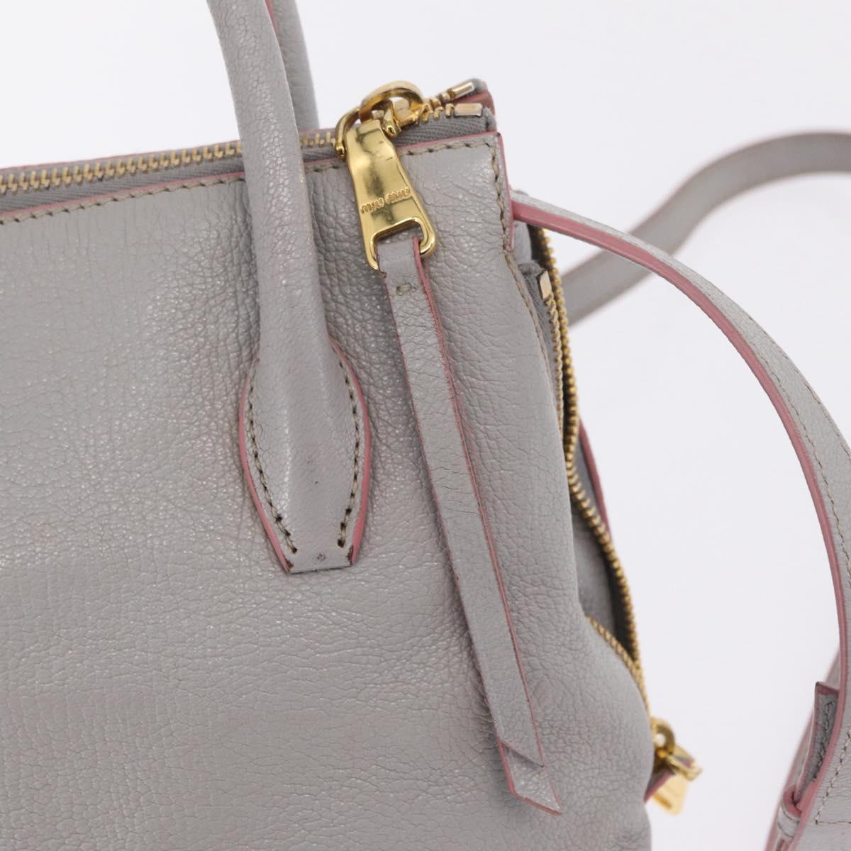 Miu Miu Hand Bag Leather 2way Gray Gold Auth 167877A