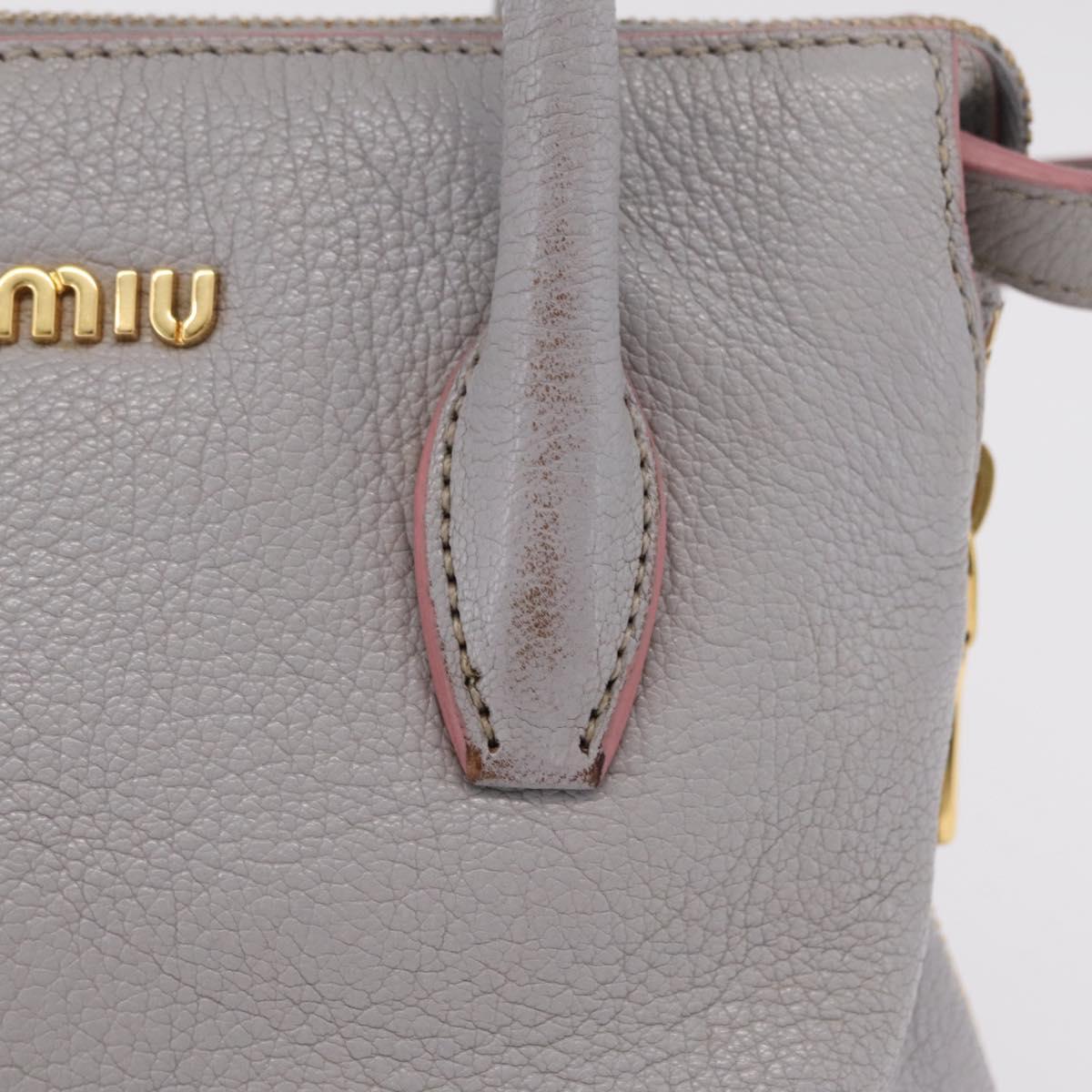 Miu Miu Hand Bag Leather 2way Gray Gold Auth 167877A
