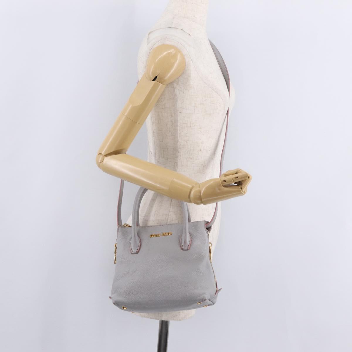 Miu Miu Hand Bag Leather 2way Gray Gold Auth 167877A