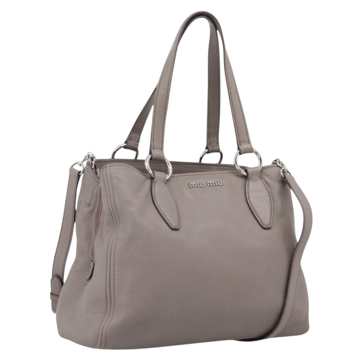 Miu Miu Hand Bag Leather 2way Gray Silver Auth 167878A