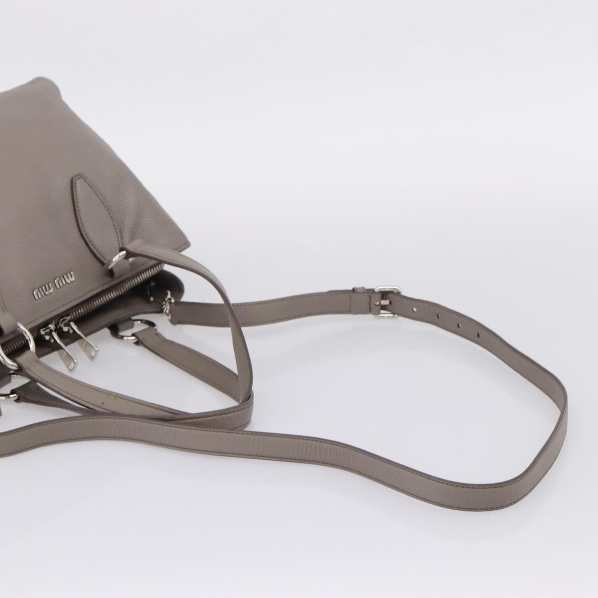 Miu Miu Hand Bag Leather 2way Gray Silver Auth 167878A
