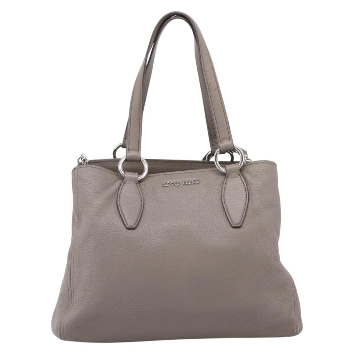 Miu Miu Hand Bag Leather 2way Gray Silver Auth 167878A