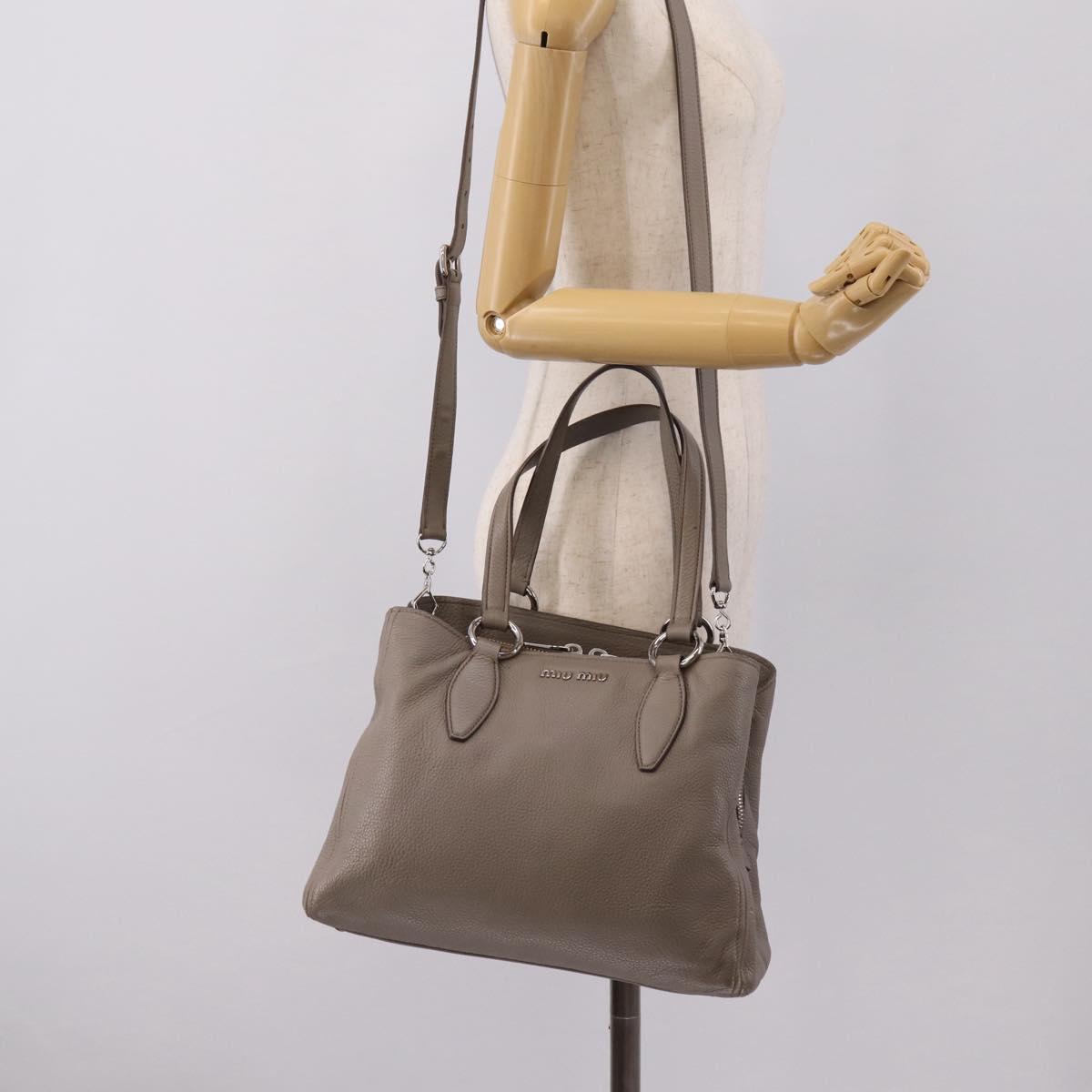 Miu Miu Hand Bag Leather 2way Gray Silver Auth 167878A