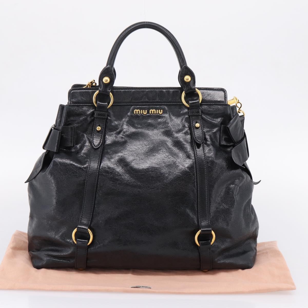 Miu Miu Hand Bag Leather 2way Black Gold Auth 167880M