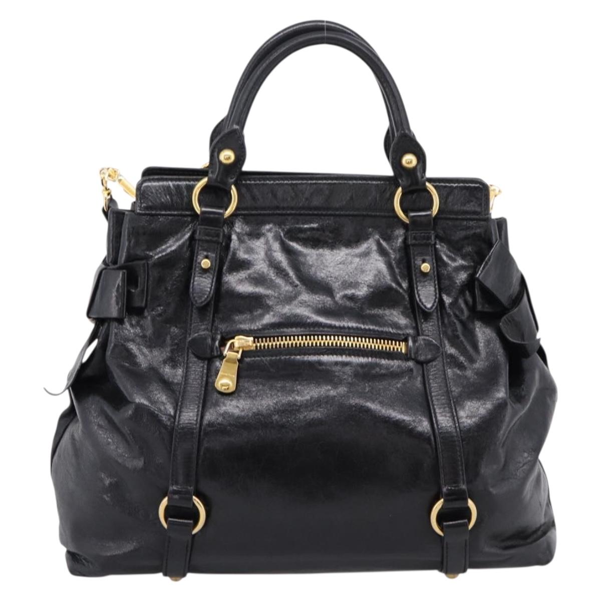 Miu Miu Hand Bag Leather 2way Black Gold Auth 167880M