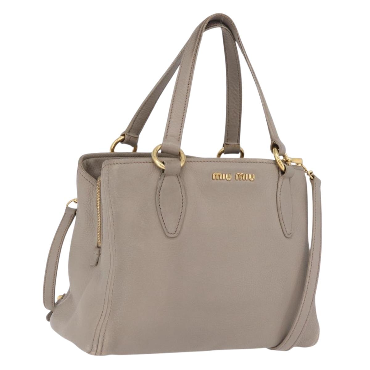 Miu Miu Hand Bag Leather 2way Gray Gold Auth 167882A