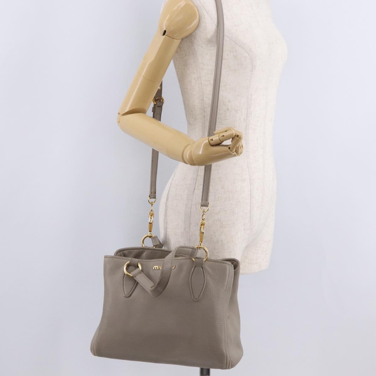 Miu Miu Hand Bag Leather 2way Gray Gold Auth 167882A