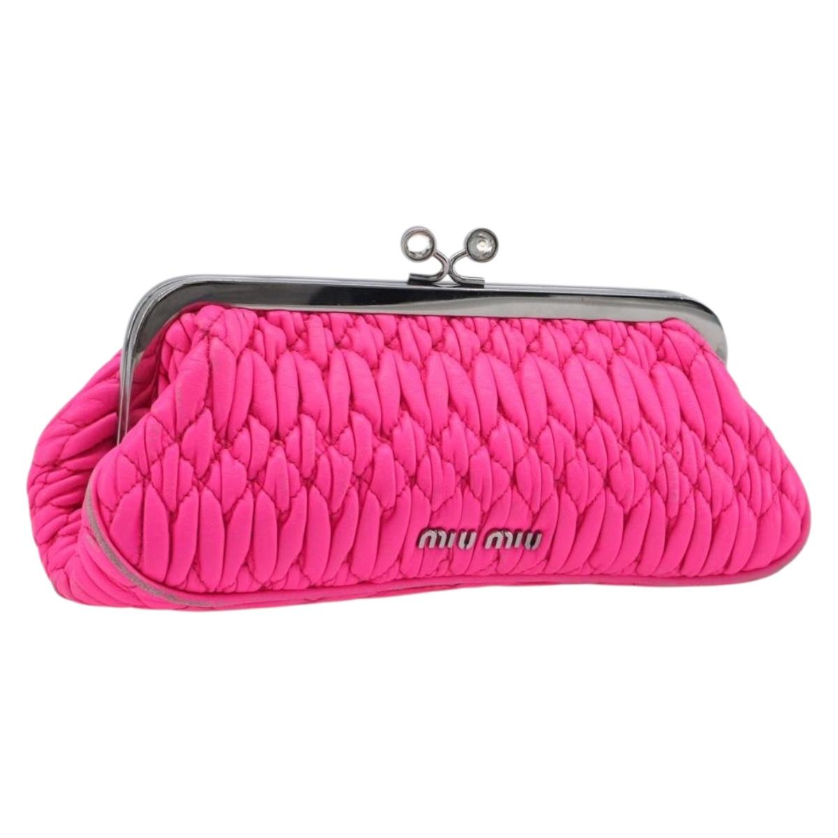 Miu Miu Matelasse Pouch Leather Pink Silver Auth 167883A