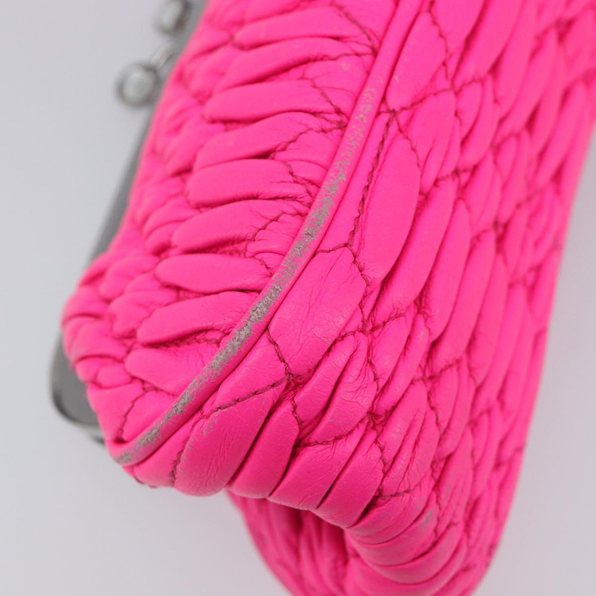 Miu Miu Matelasse Pouch Leather Pink Silver Auth 167883A