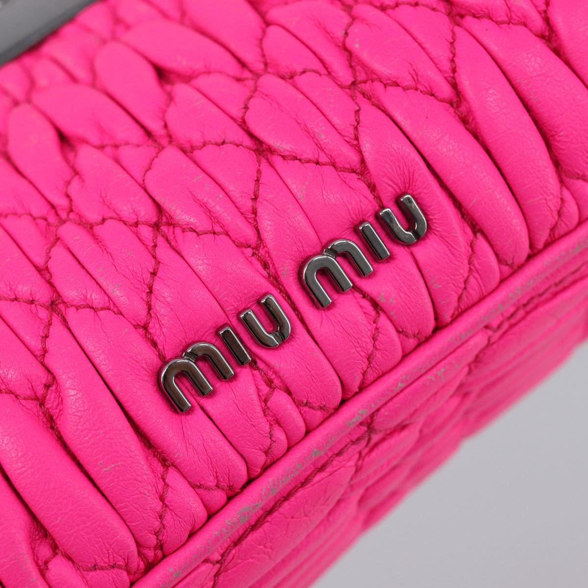 Miu Miu Matelasse Pouch Leather Pink Silver Auth 167883A