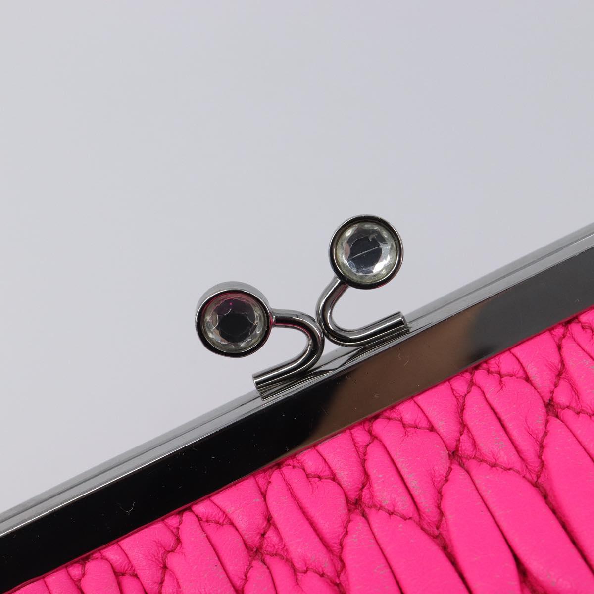 Miu Miu Matelasse Pouch Leather Pink Silver Auth 167883A