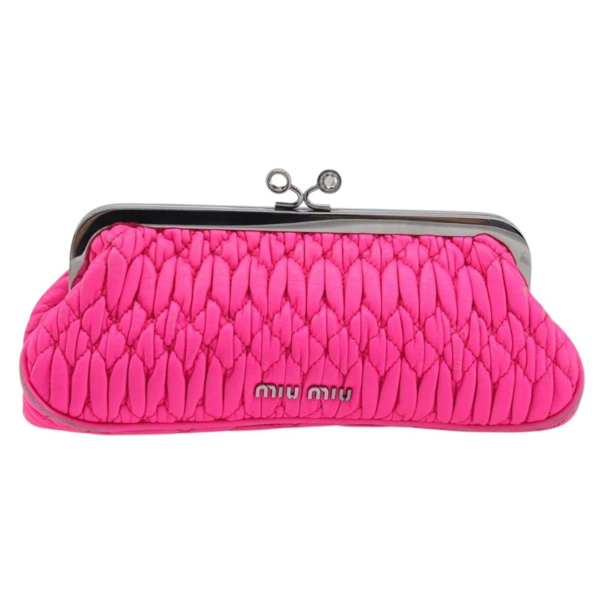 Miu Miu Matelasse Pouch Leather Pink Silver Auth 167883A