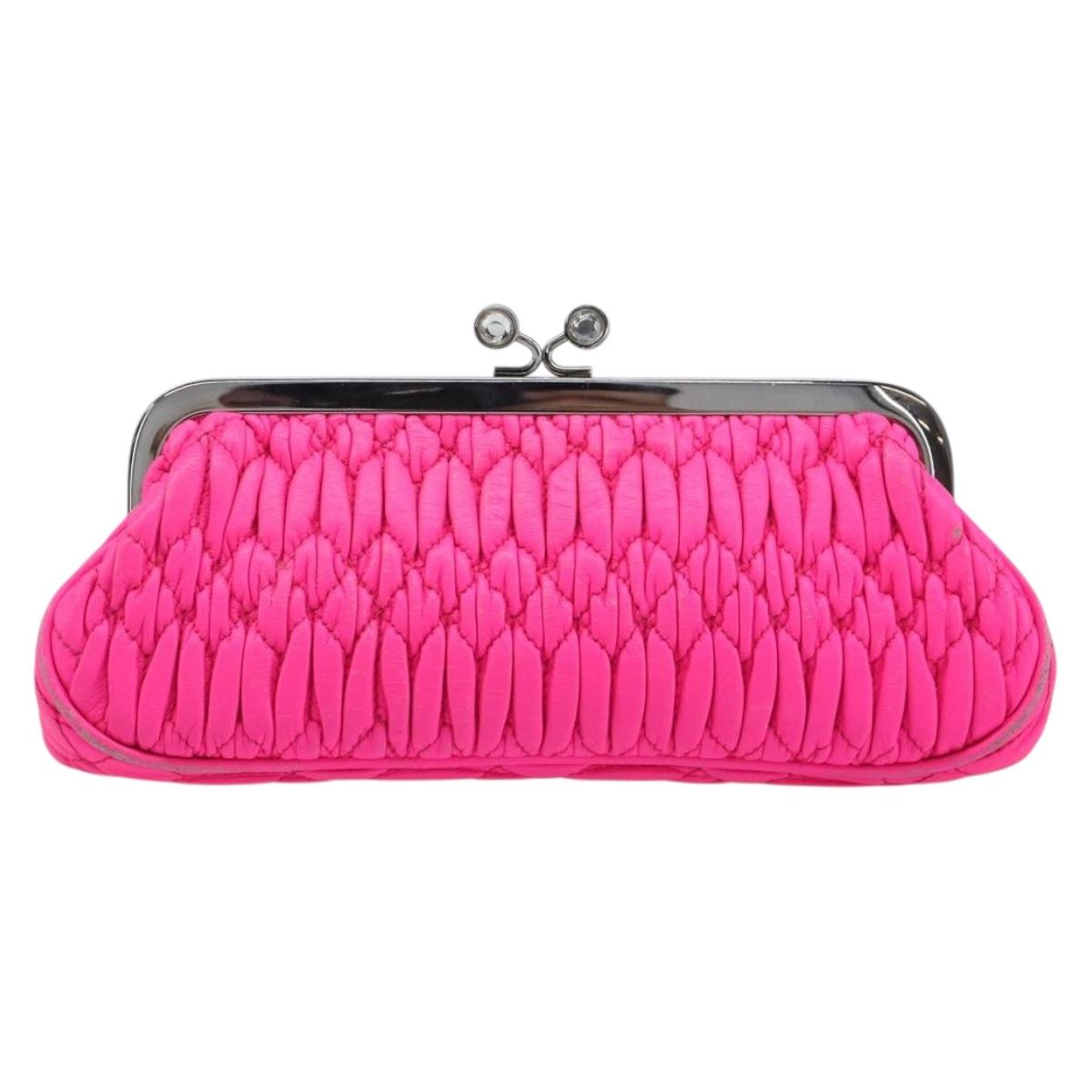Miu Miu Matelasse Pouch Leather Pink Silver Auth 167883A