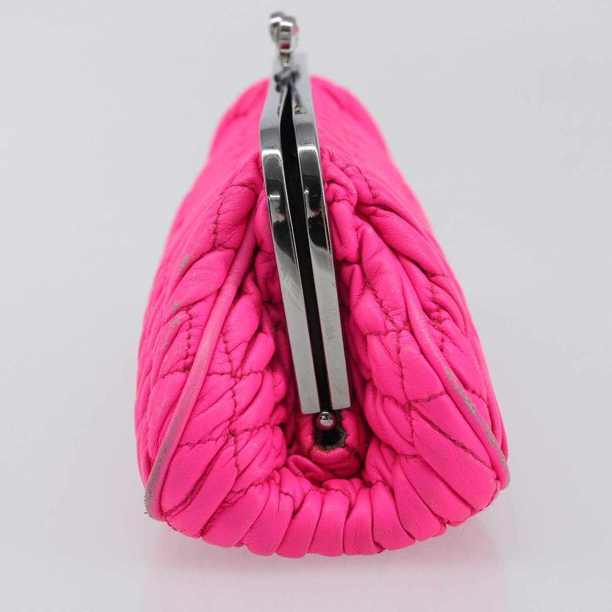 Miu Miu Matelasse Pouch Leather Pink Silver Auth 167883A