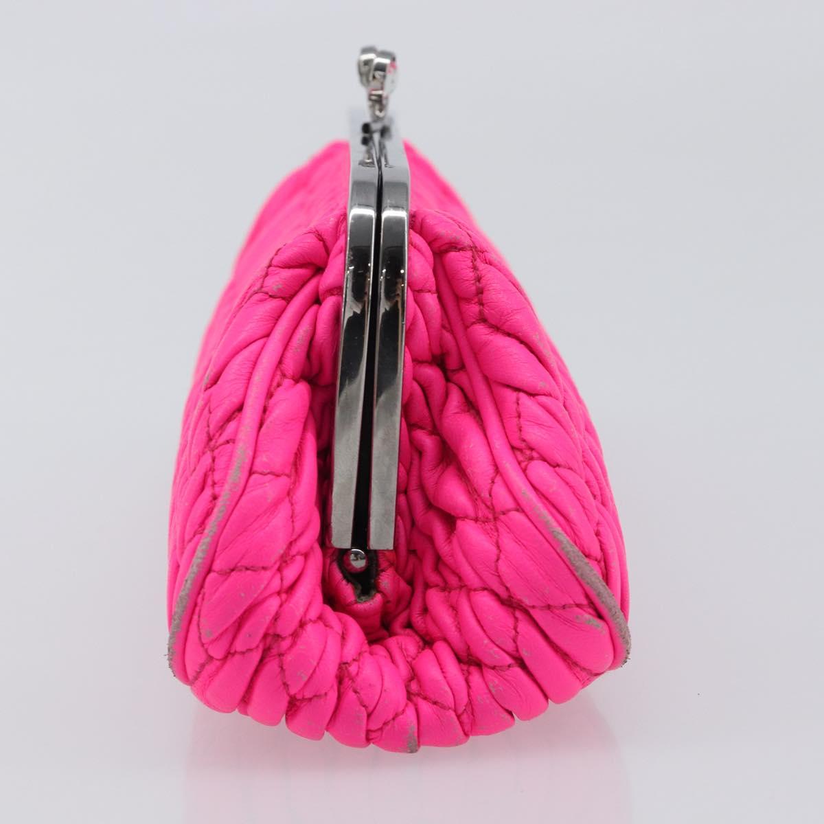 Miu Miu Matelasse Pouch Leather Pink Silver Auth 167883A