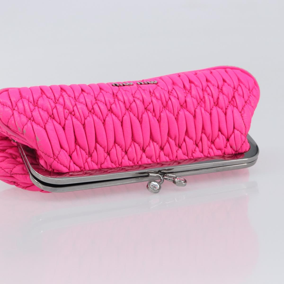 Miu Miu Matelasse Pouch Leather Pink Silver Auth 167883A