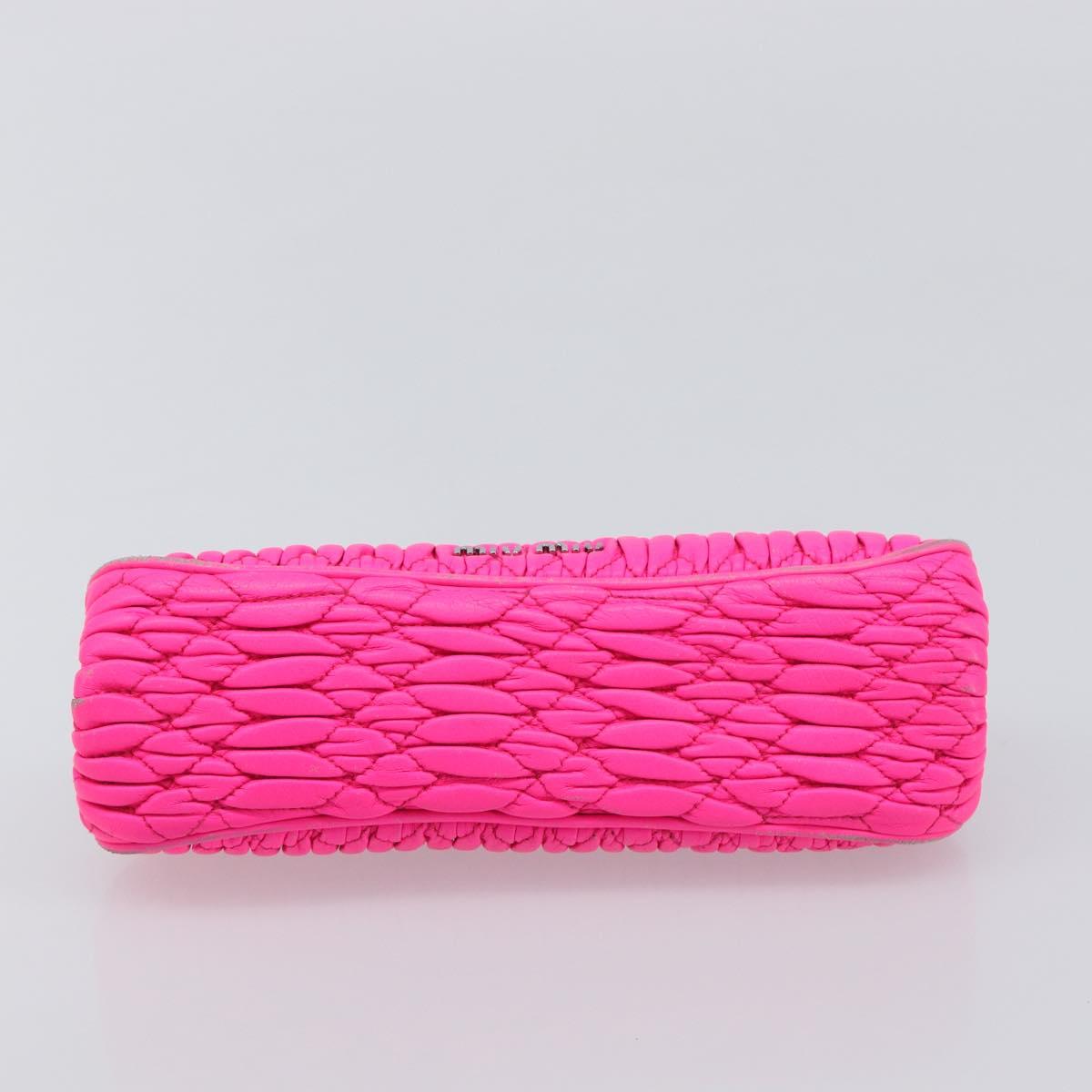 Miu Miu Matelasse Pouch Leather Pink Silver Auth 167883A