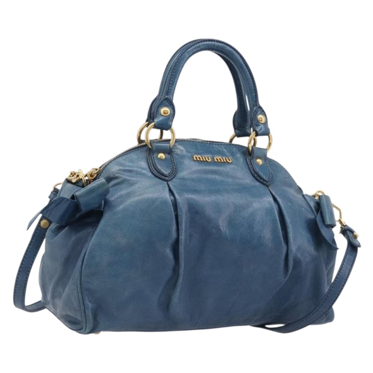 Miu Miu Hand Bag Leather 2way Blue Gold Auth 167885M