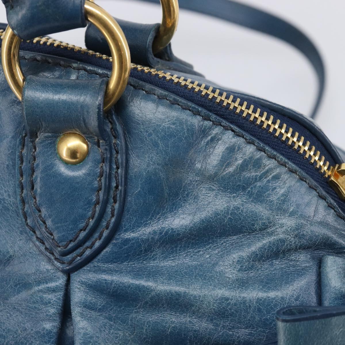 Miu Miu Hand Bag Leather 2way Blue Gold Auth 167885M