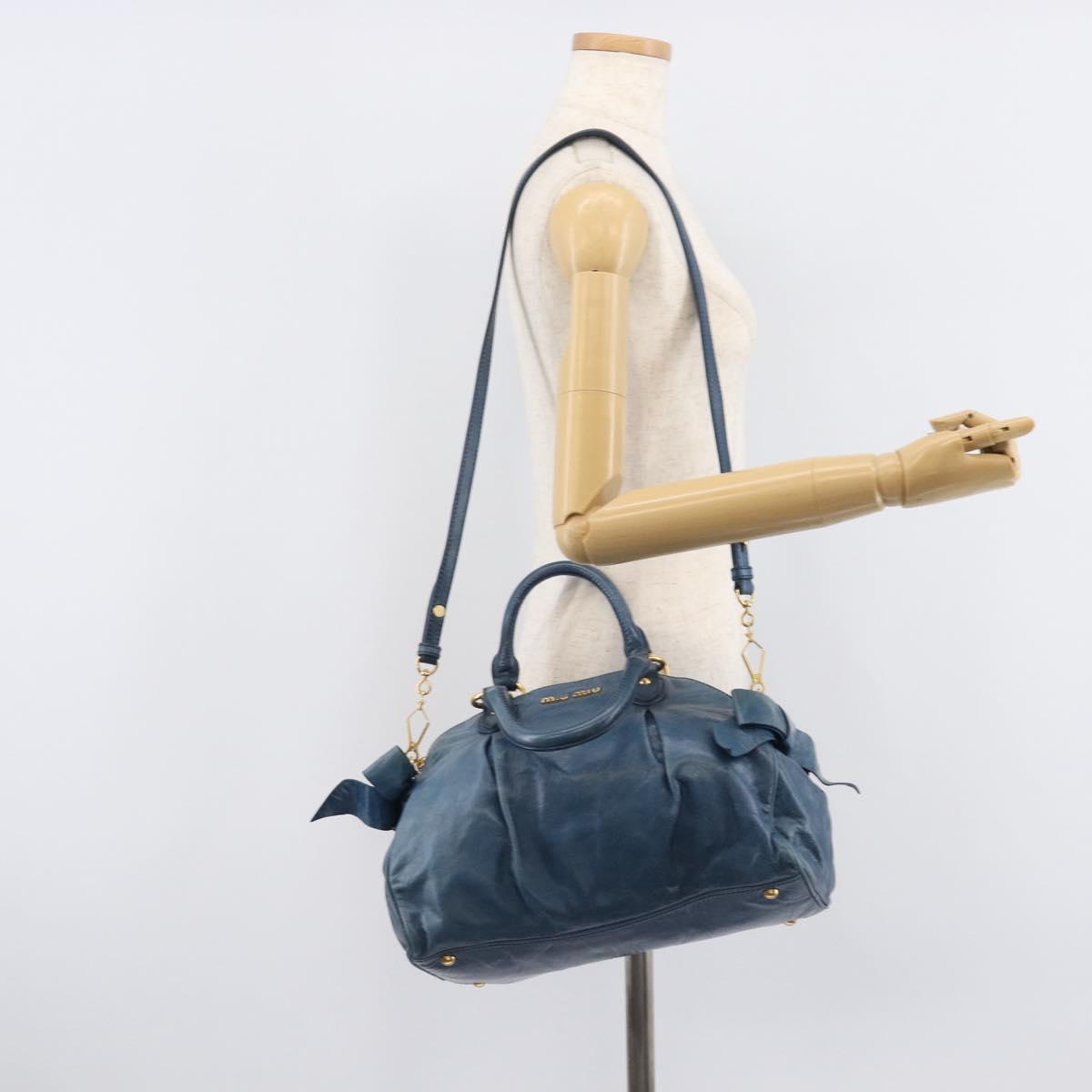 Miu Miu Hand Bag Leather 2way Blue Gold Auth 167885M