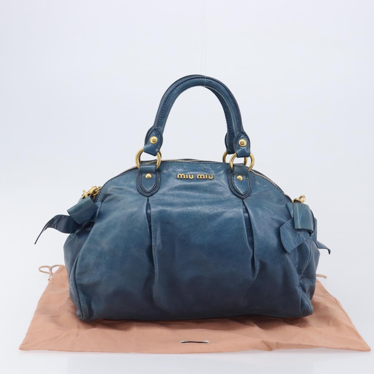 Miu Miu Hand Bag Leather 2way Blue Gold Auth 167885M