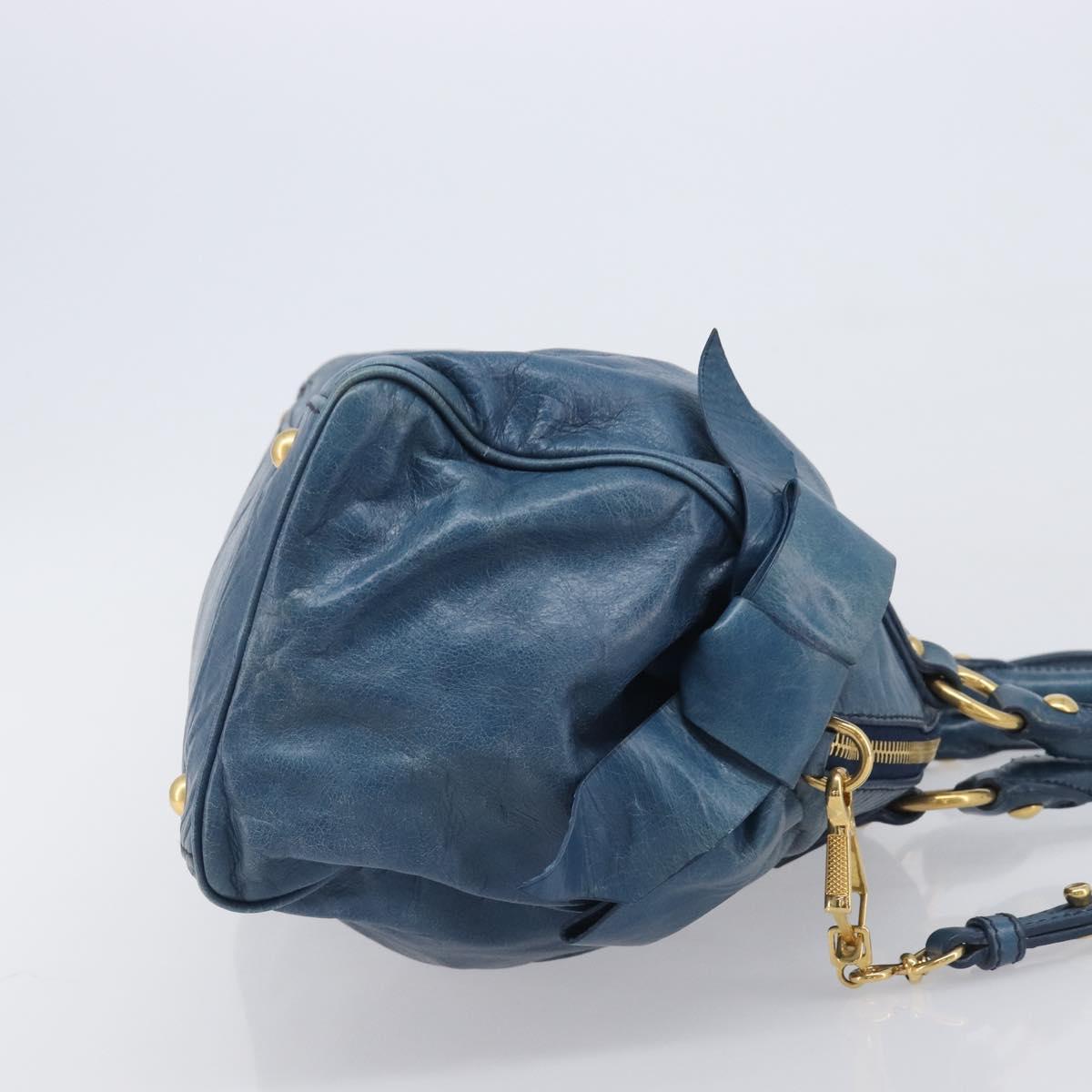 Miu Miu Hand Bag Leather 2way Blue Gold Auth 167885M