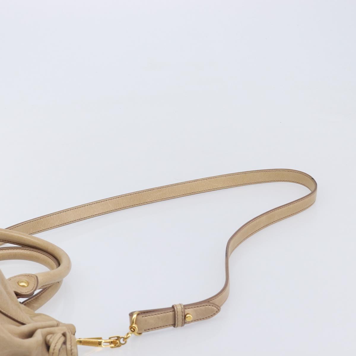 Miu Miu Hand Bag Leather 2way Beige Gold Auth 167886M