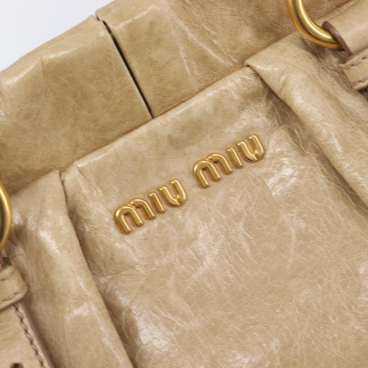 Miu Miu Hand Bag Leather 2way Beige Gold Auth 167886M
