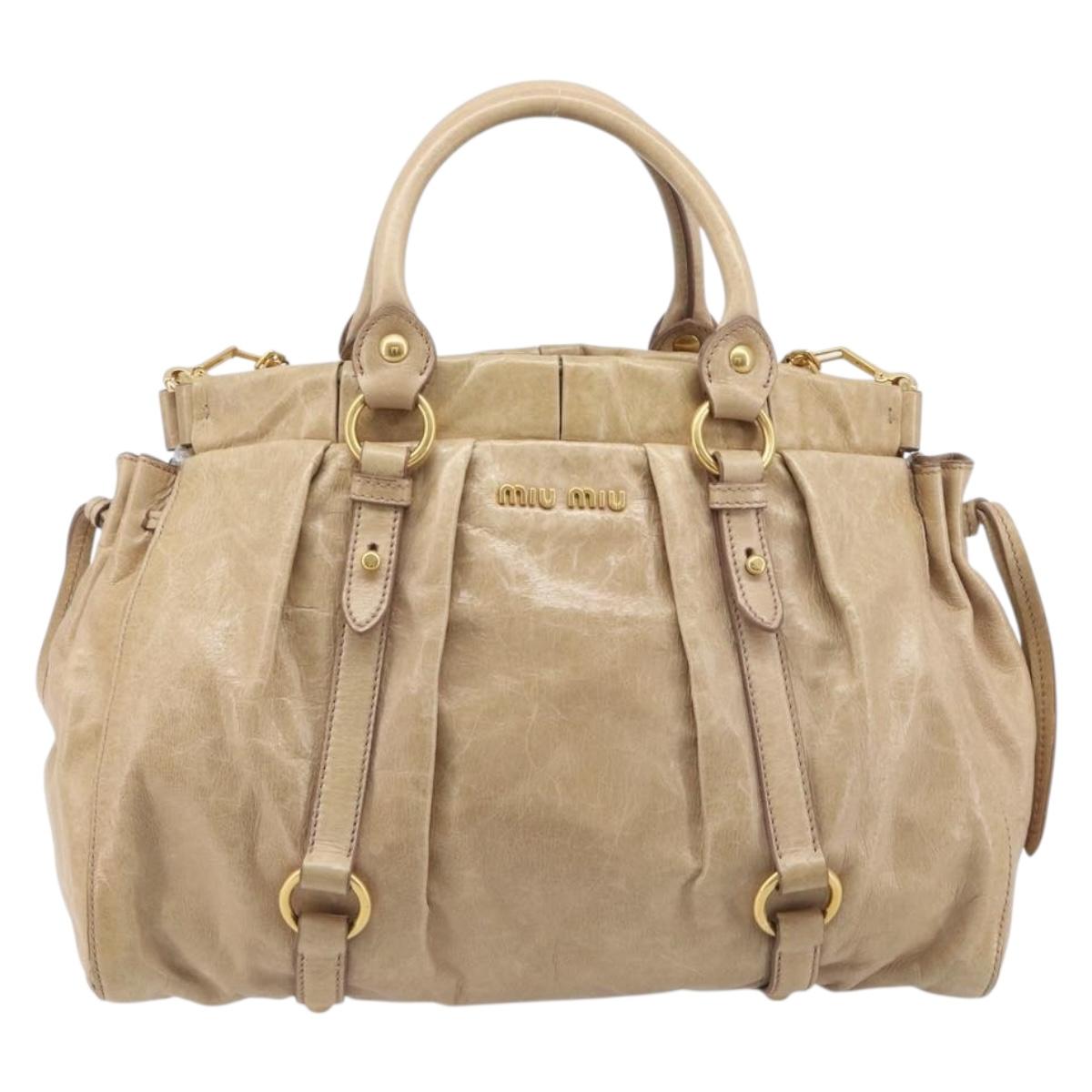 Miu Miu Hand Bag Leather 2way Beige Gold Auth 167886M