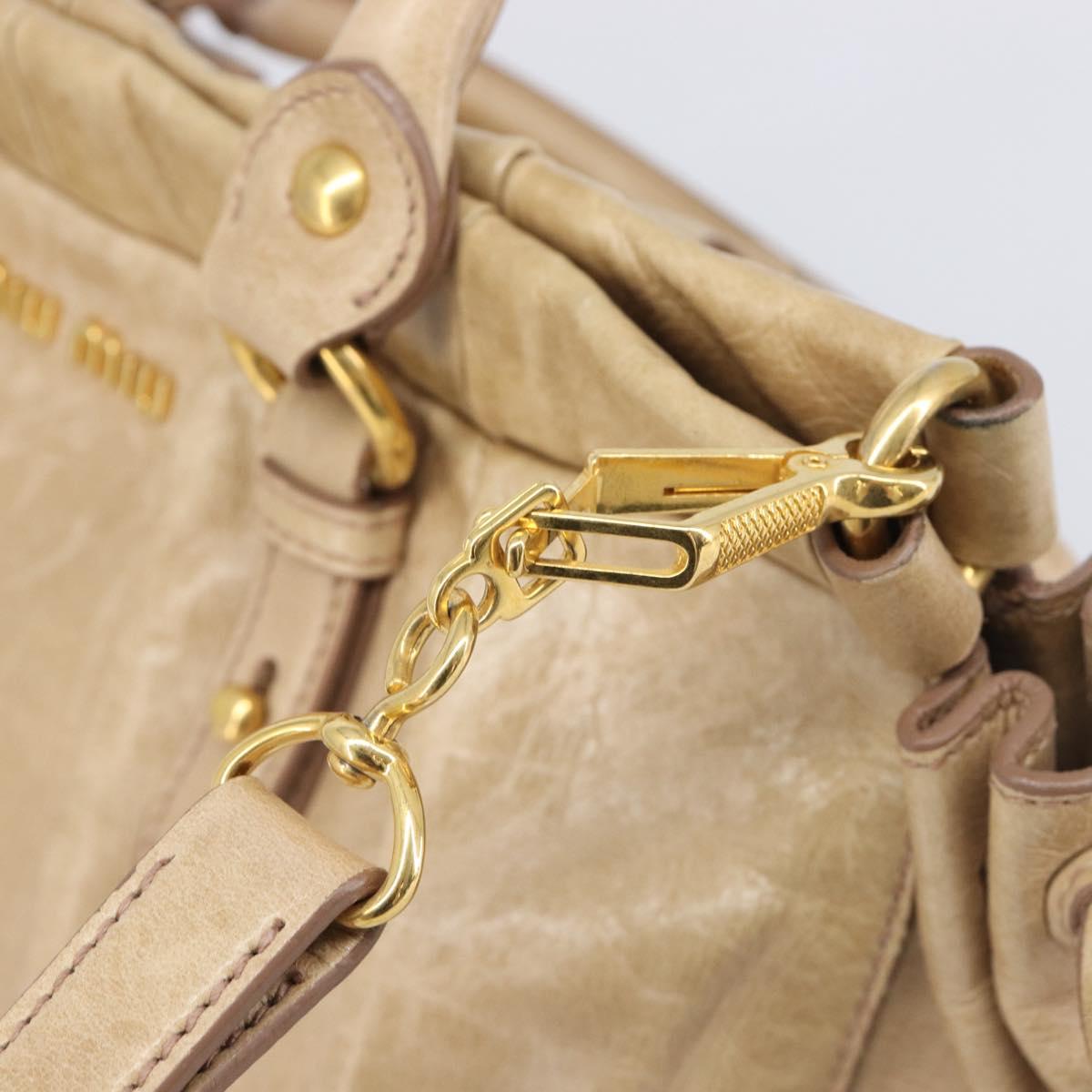 Miu Miu Hand Bag Leather 2way Beige Gold Auth 167886M