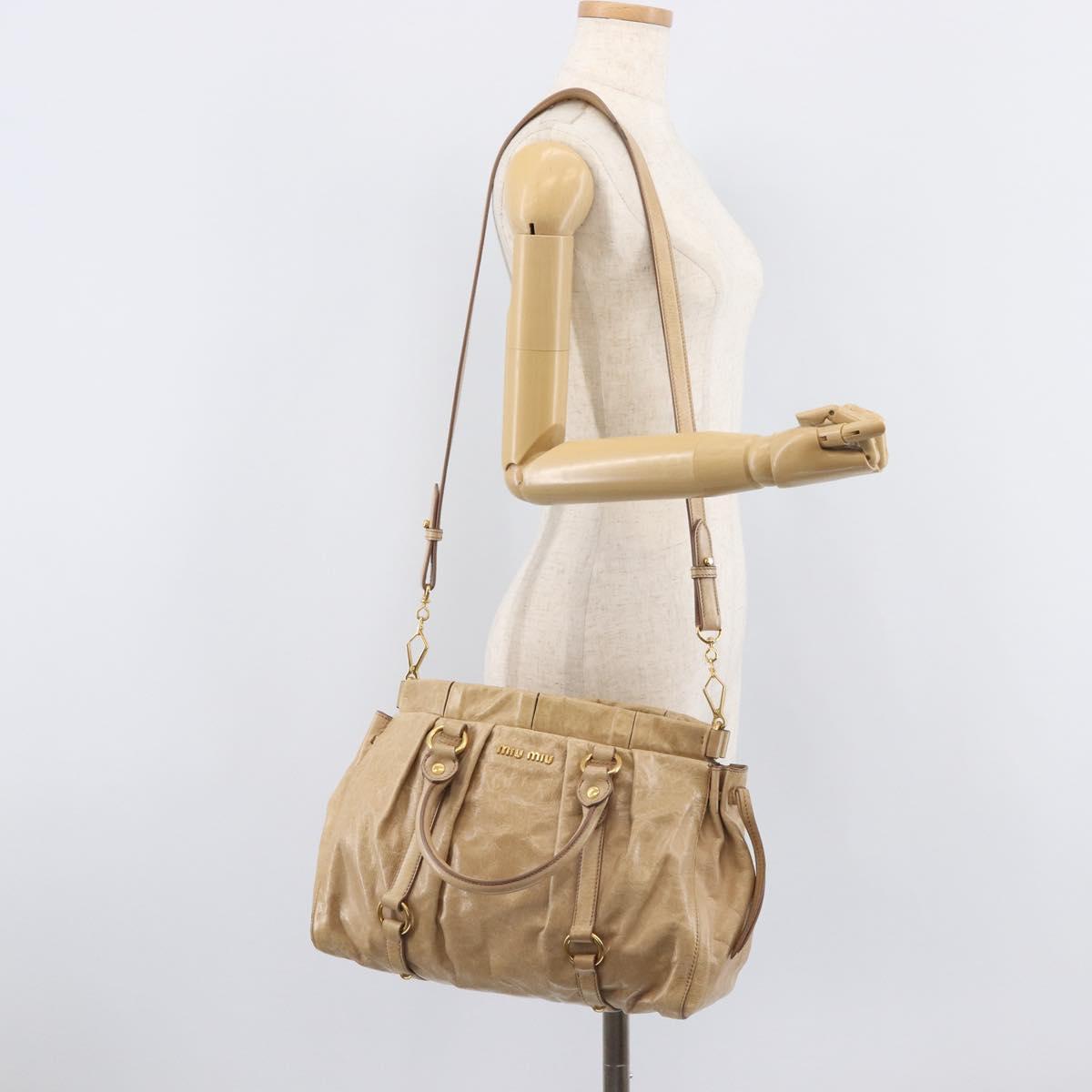 Miu Miu Hand Bag Leather 2way Beige Gold Auth 167886M