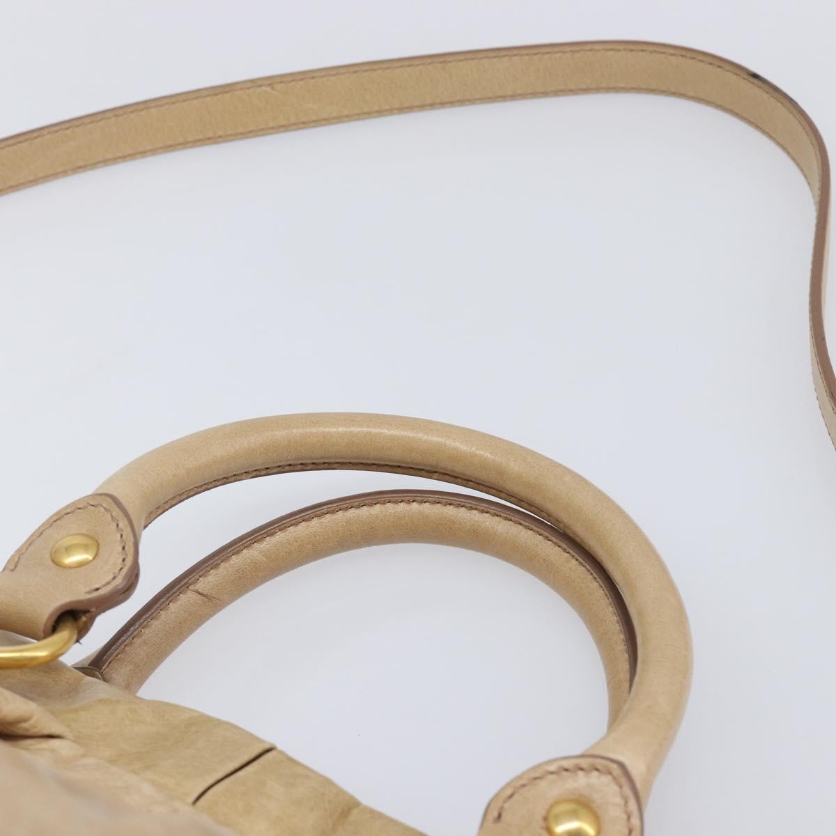 Miu Miu Hand Bag Leather 2way Beige Gold Auth 167886M
