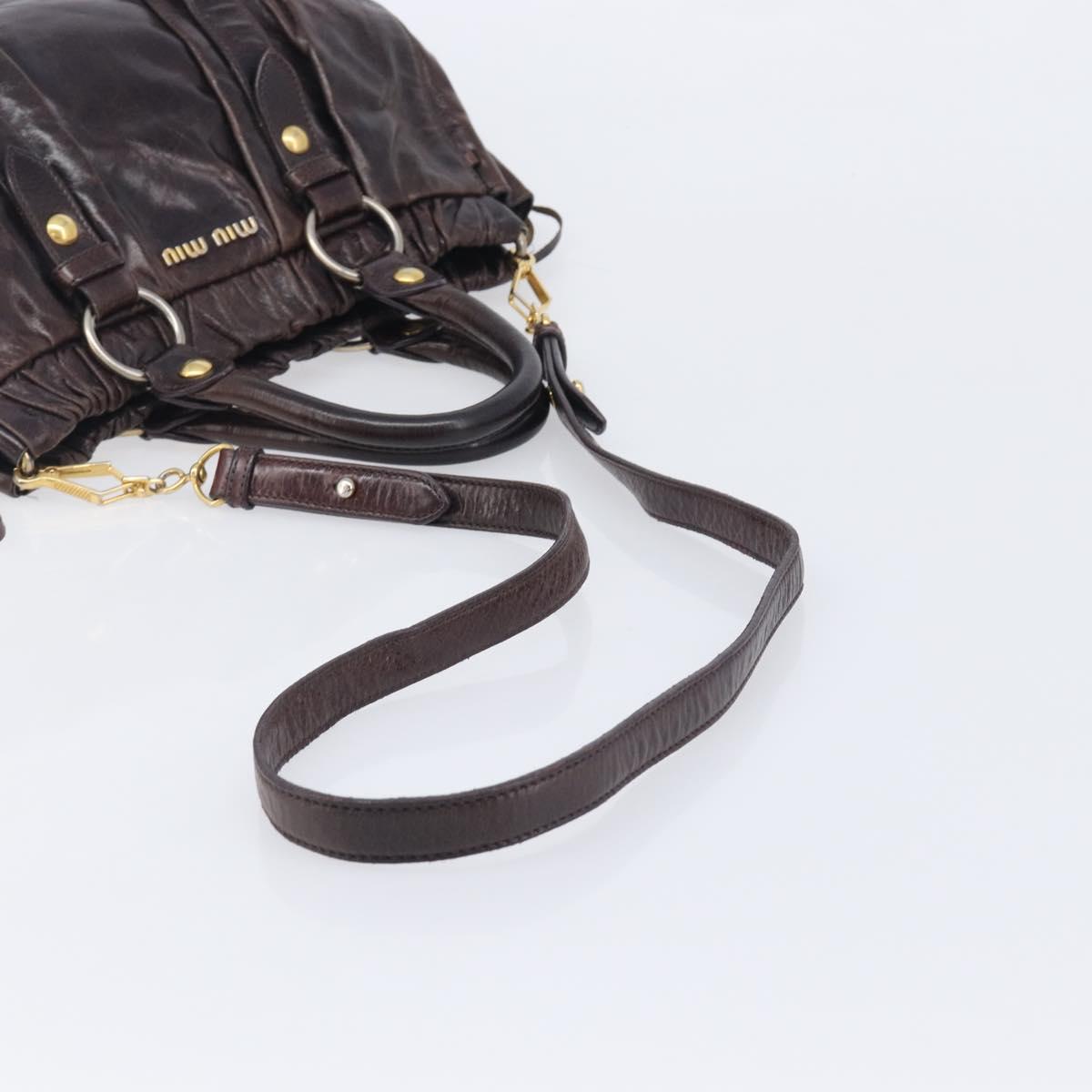 Miu Miu Hand Bag Leather 2way Brown Gold Auth 167887M